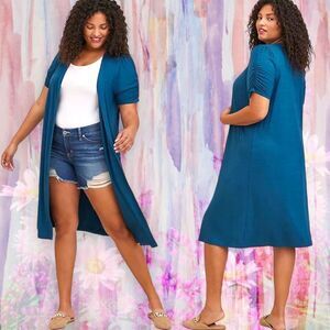 Torrid Blue Duster Fit N Flare Short Sleeve Sweater Size 1XL & 4XL NWT